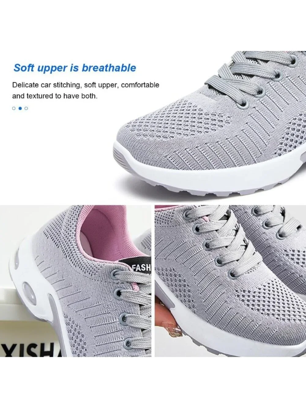 Women's Grey Grey Lightweight Air Cushion Mesh Breathable Casual Sneakers